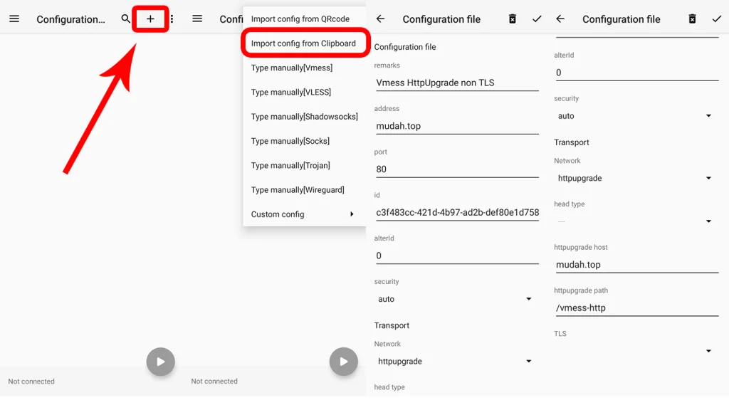 Cara Mudah Setting Akun Vmess HttpUpgrade Non-TLS di v2rayNG