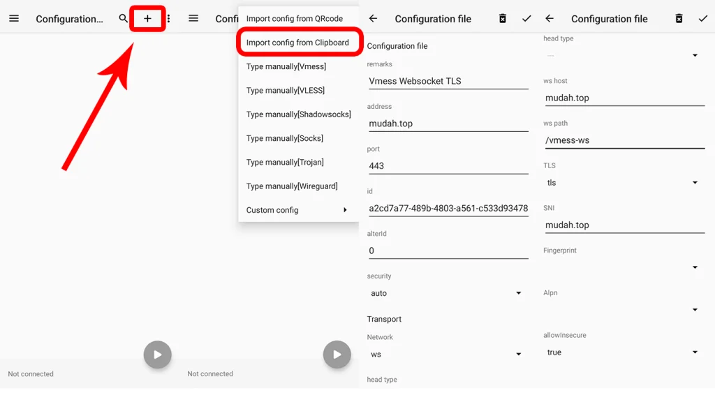 Import Akun Vmess Websocket Mode TLS Di v2rayNG